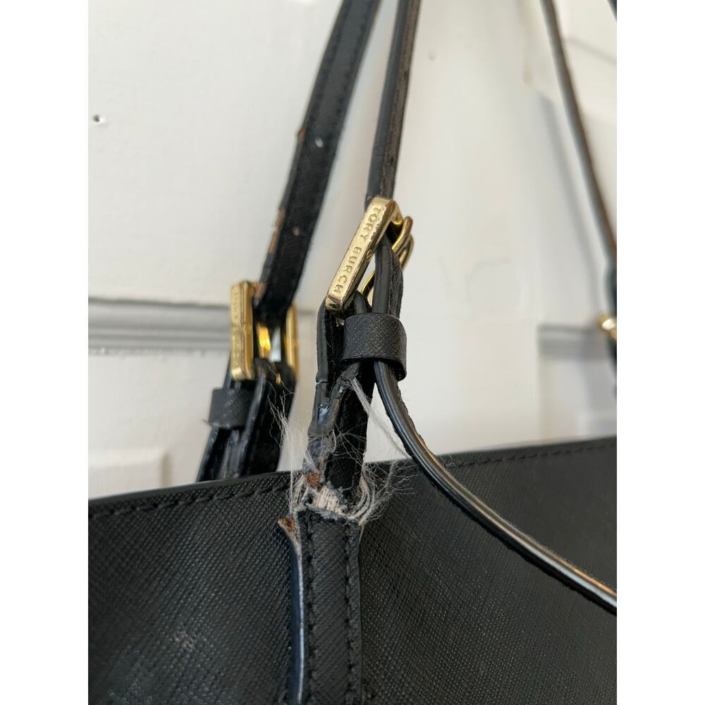 Tory Burch Emerson Black Tote Gold Hardware EUC w FLAWED STRAPS - Picture 4 of 16